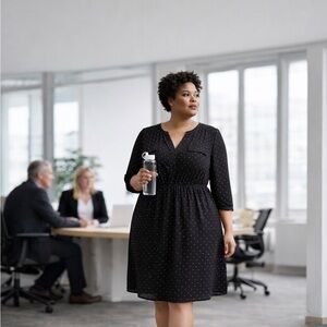 Torrid Size 2 Black Polka Dot Chiffon Dress Flowy V-Neck